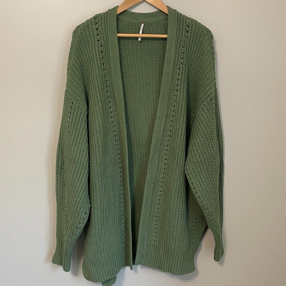 Free People Green Cable Knit Oversized Cardigan Sweater